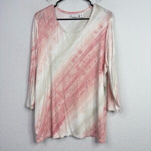Weekends By Chico's Shirt Womens XL Peach Cream Artsy Watercolor Romantic Casual